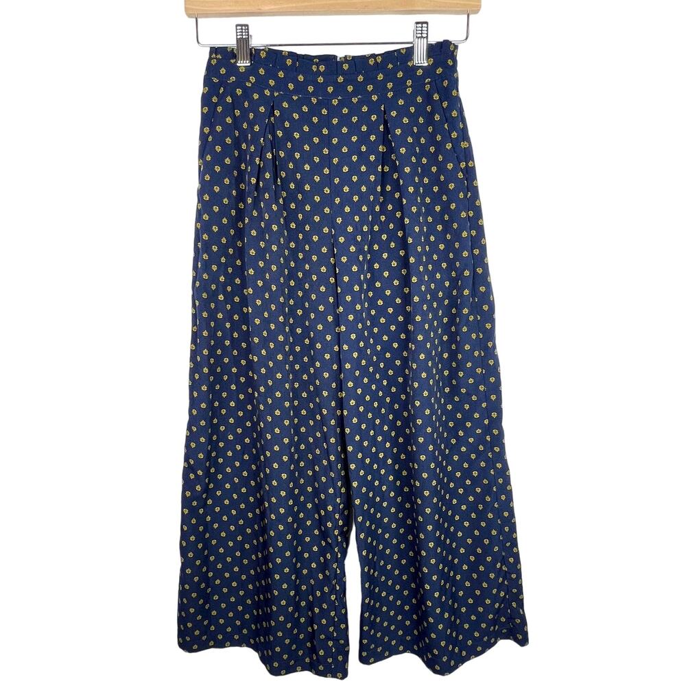 June & Hudson Blue Patterned Wide Leg Crop Pants XS